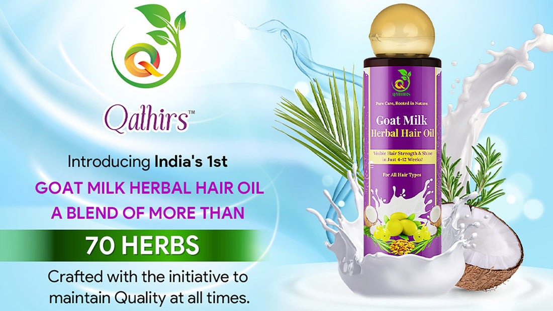 Qathirs Goat Milk Herbal Hair Oil – India’s 1st Goat Milk Hair Oil with 70+ herbs, fights hair fall, dandruff, and dryness naturally.
