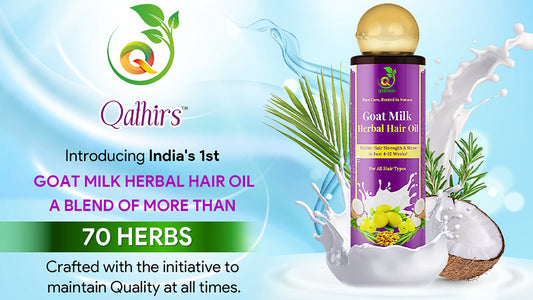 Qathirs Goat Milk Herbal Hair Oil – India’s 1st Goat Milk Hair Oil with 70+ herbs, fights hair fall, dandruff, and dryness naturally.