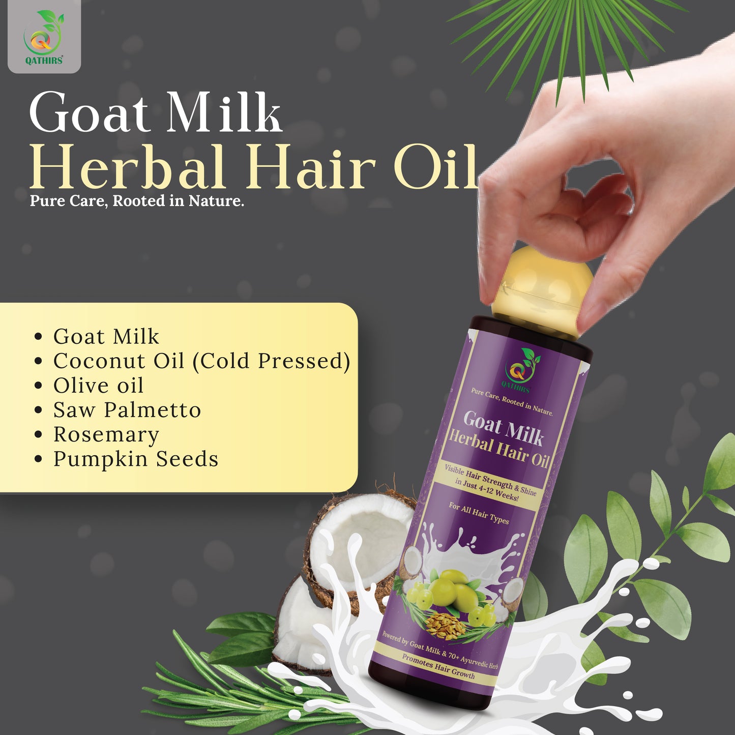 Qathirs Goat Milk Herbal Hair Oil | India’s 1st with 70+ Herbs | Stops Hair Fall, Boosts Growth & Deep Nourishment