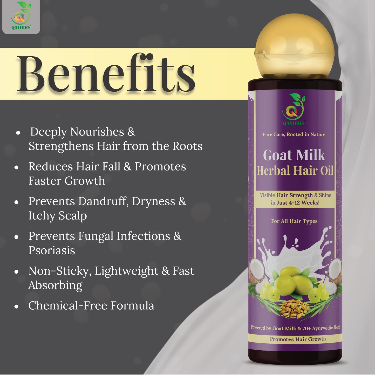 Qathirs Goat Milk Herbal Hair Oil | India’s 1st with 70+ Herbs | Stops Hair Fall, Boosts Growth & Deep Nourishment
