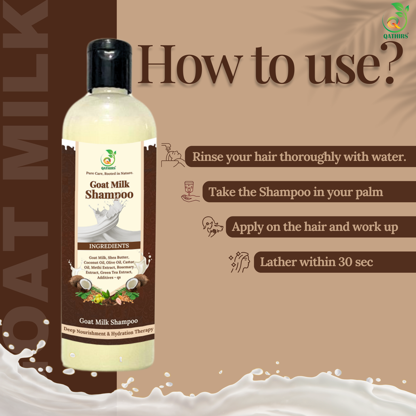 Qathirs Goat Milk Shampoo | Deep Nourishment & Hydration | For All Hair Types – 200ml
