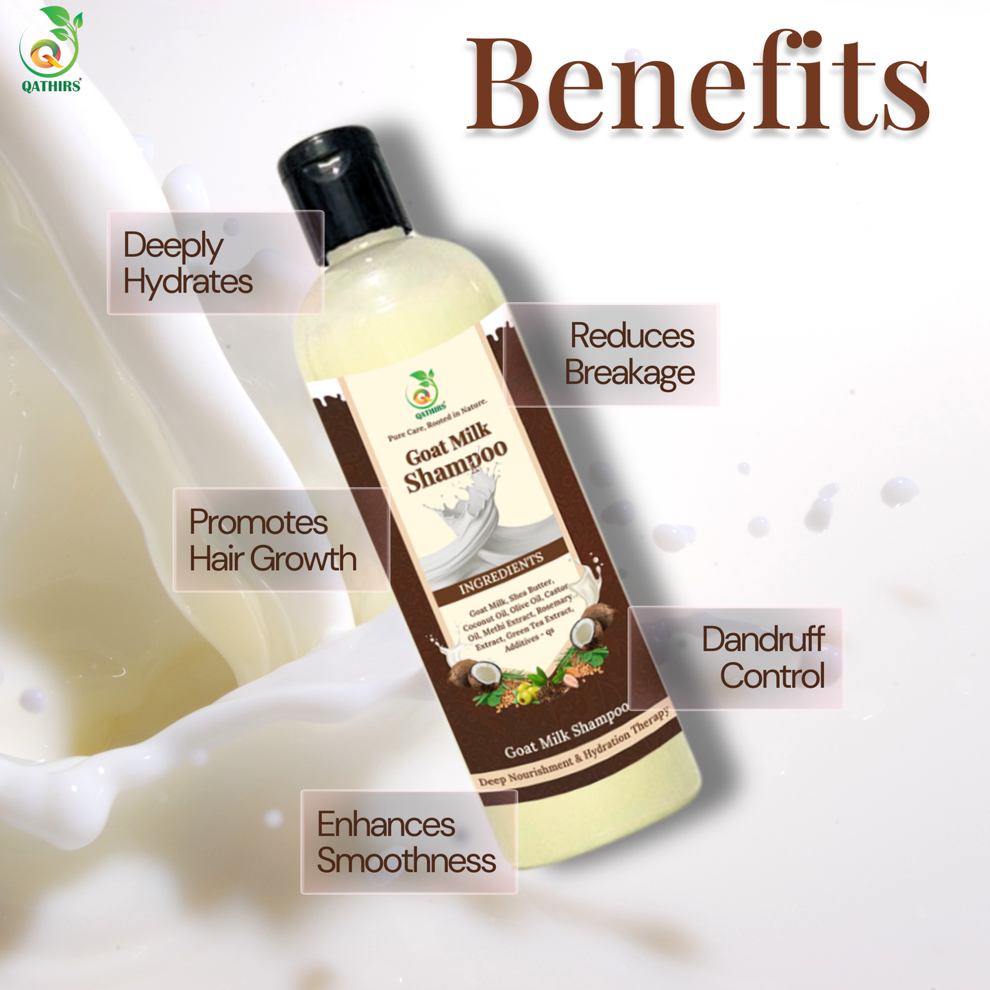Qathirs Goat Milk Shampoo | Deep Nourishment & Hydration | For All Hair Types – 200ml