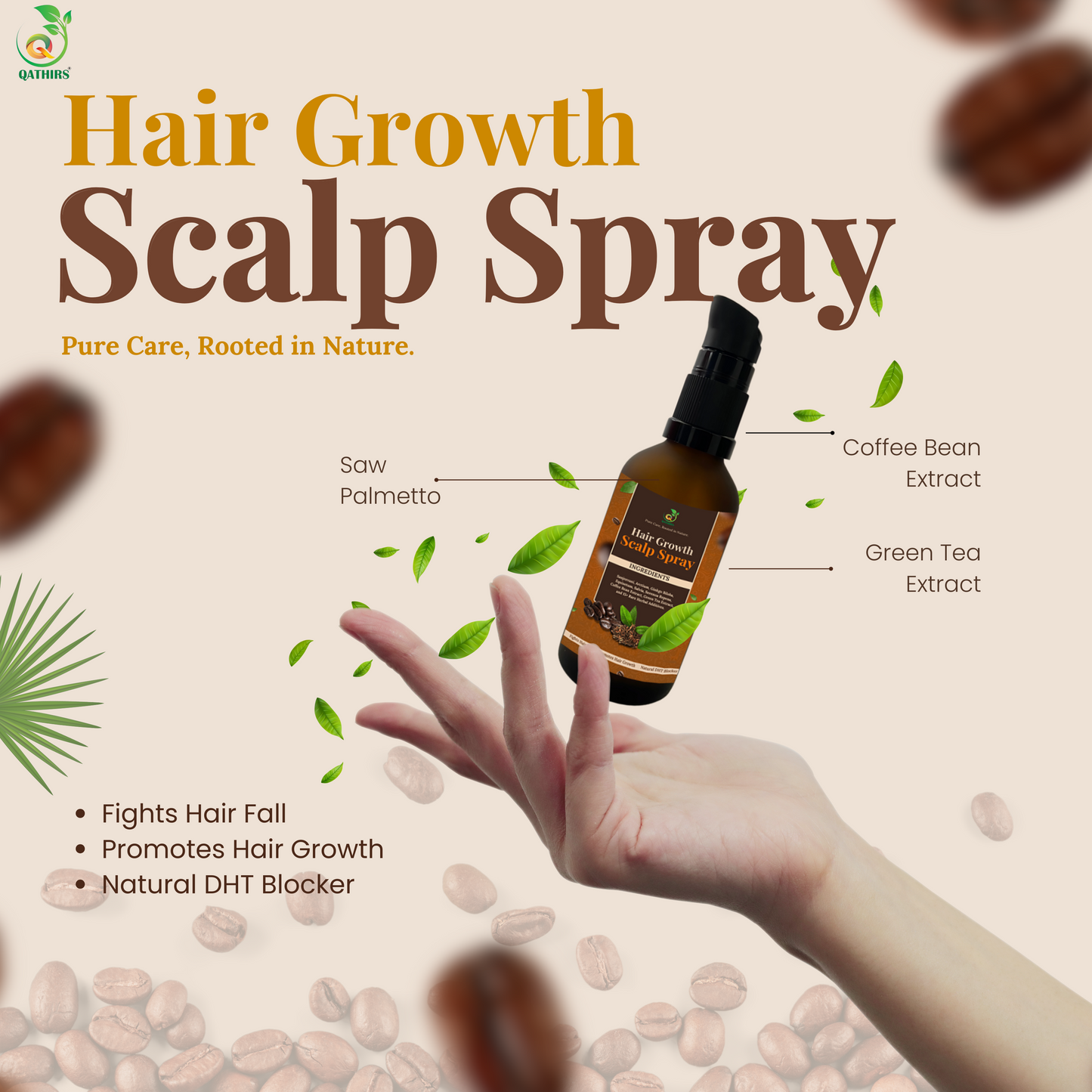 Qathirs Hair Growth Scalp Spray | Oil-Type Natural DHT Blocker | Stops Hair Fall & Boosts Growth – 40ml( pack of 2)