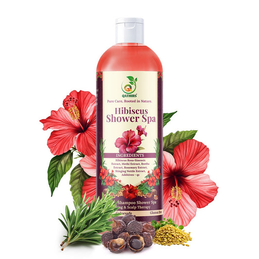Qathirs Hibiscus Shampoo | Herbal Cleanser with Hibiscus, Methi & Rosemary |  Strengthens & Adds Shine – 200ml